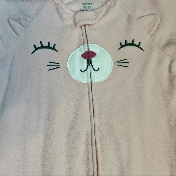 (3 for$19) 1-Piece Pink Cat Fleece Footie Pajamas Carters 5T Kitten - Picture 4 of 9